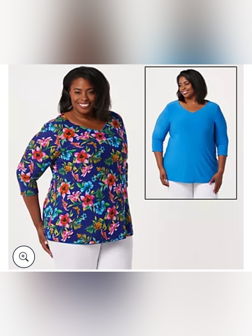 Attitudes By Renee Reversible Women’s V-Neck Tunic Top Blue Floral & Solid Blue - Picture 16 of 16